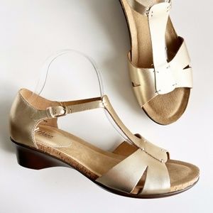Kayla Metallic Gold T-strap Wedge Sandal